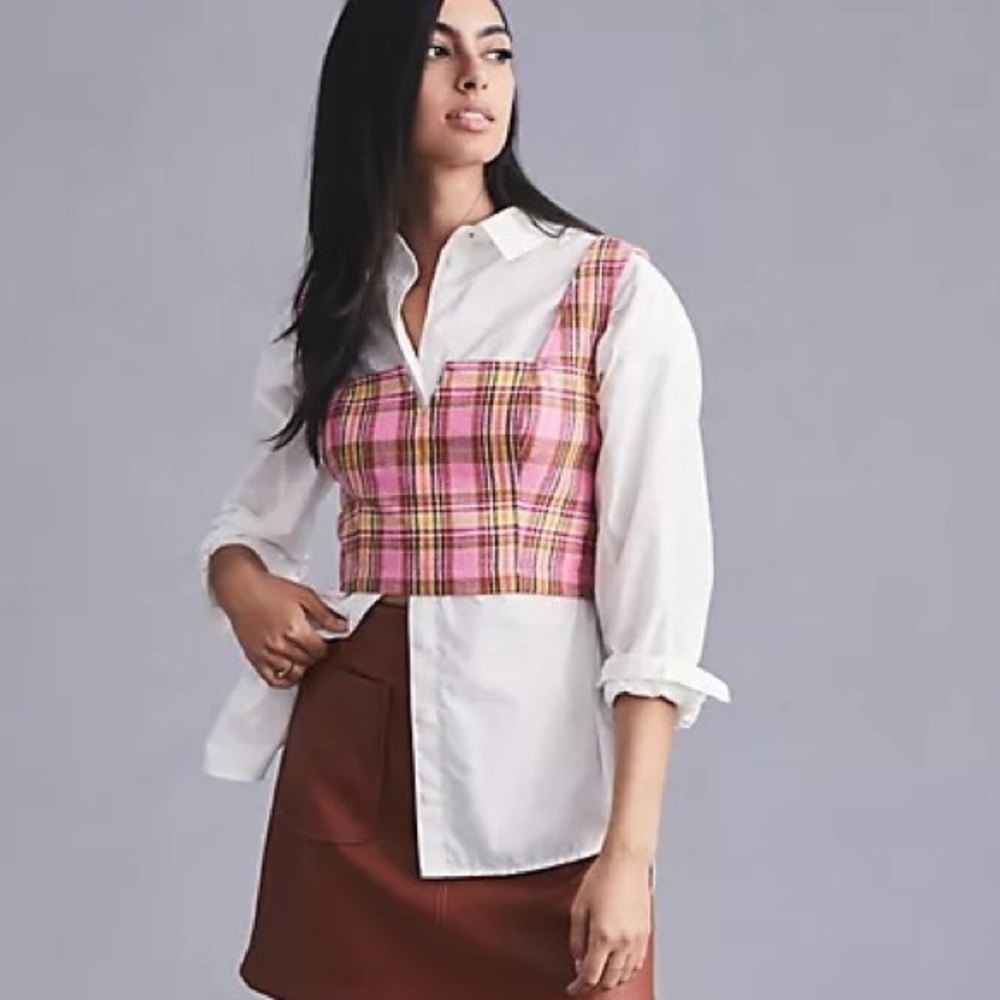 COPY - Anthropologie Pink Plaid Maeve Structured Corset Top 8